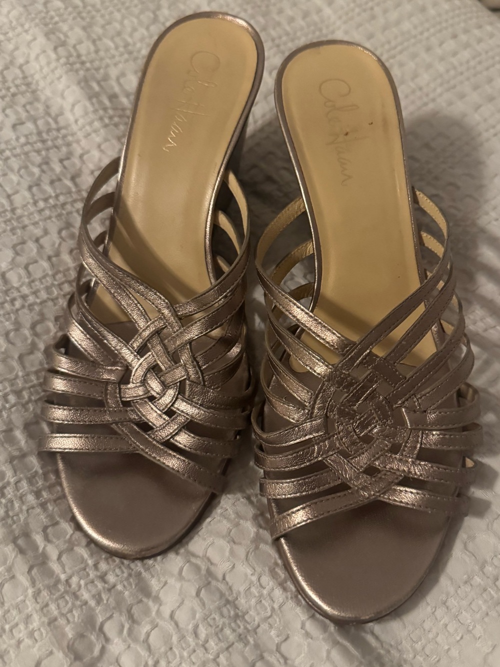 Cole Haan Metallic gold leather wedge sandal 8 1/2